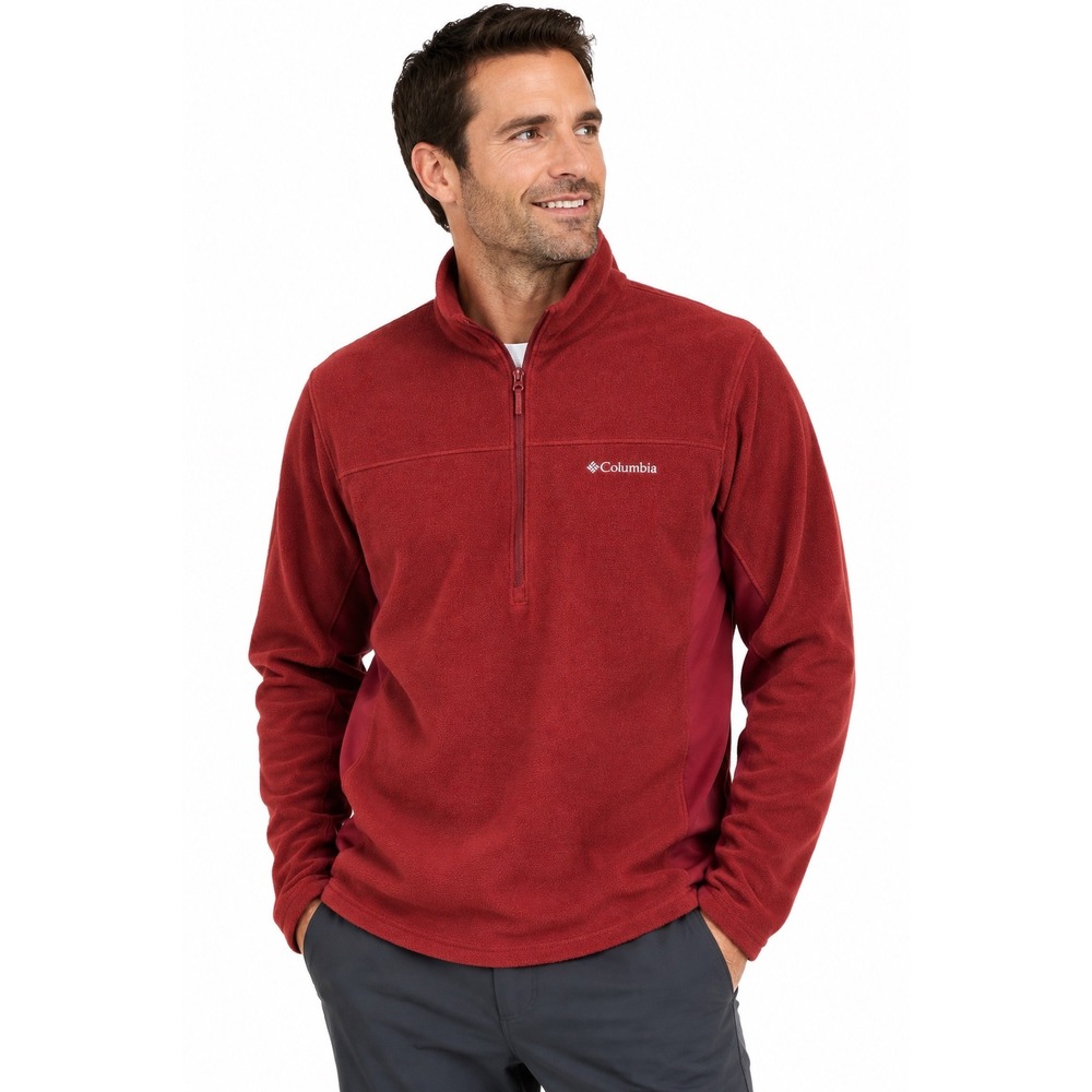 Columbia Mens Medium Rust Orange Quarter Zip Fleece Pullover Lightweight Jacket